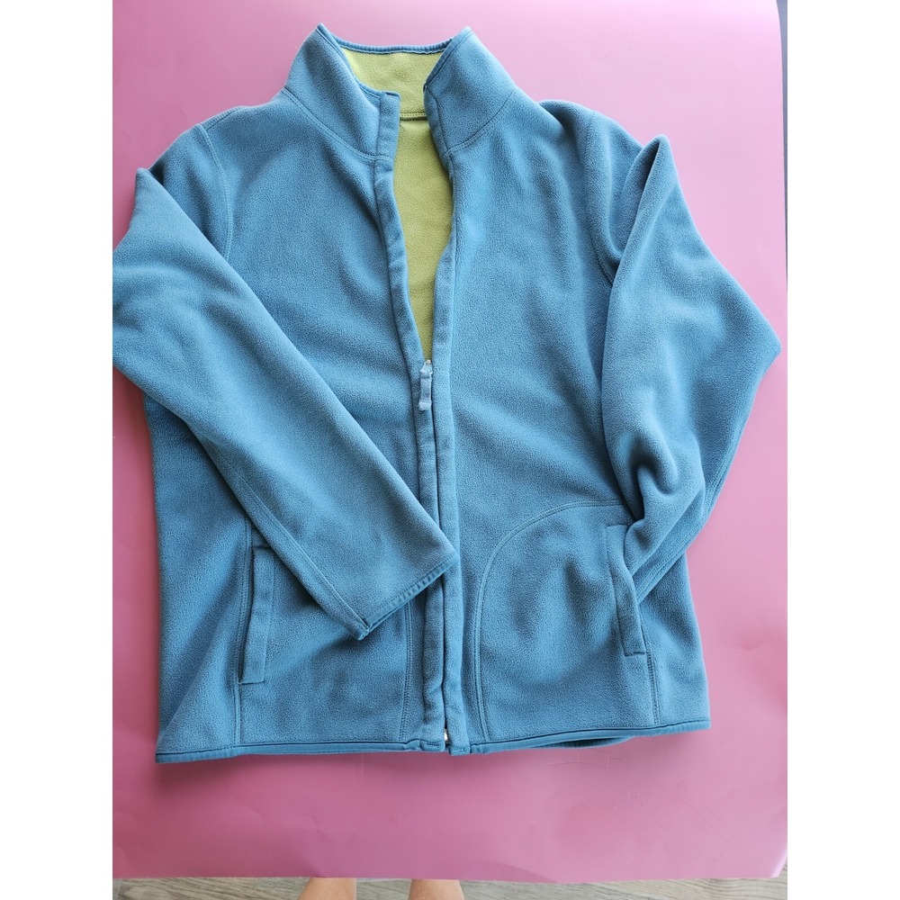 Lieb Women's Teal/green reversible Fleece Zip Up Jacket Cozy Outerwear